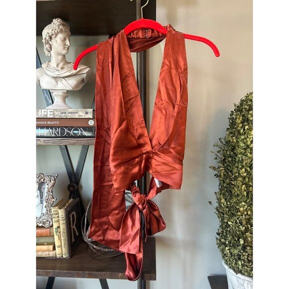 NONchalant Label Tara Silk Plunge Top Rust Womens Size XL - Picture 5 of 9